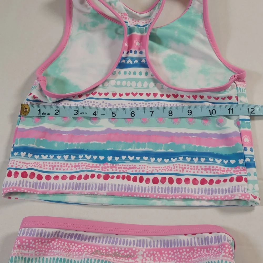 Eddie Baur Multicolor Girls Colorful Tankini Set Pink & Blue Size 7-8 Small EUC